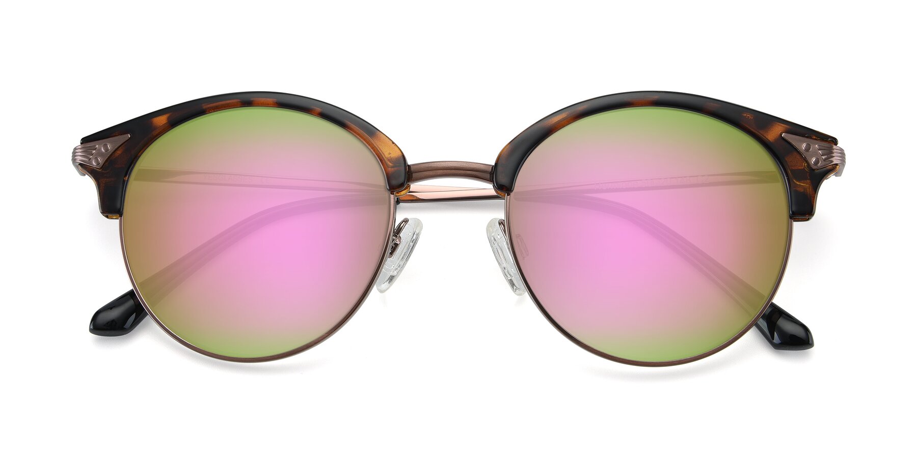 Folded Front of Hermione in Tortoise-Brown with Pink Mirrored Lenses