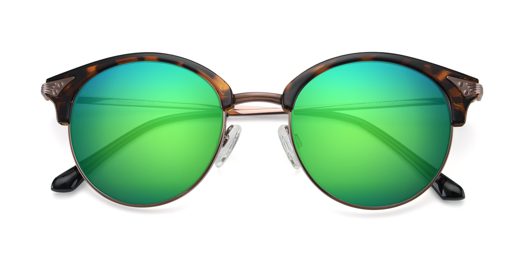 Folded Front of Hermione in Tortoise-Brown with Green Mirrored Lenses