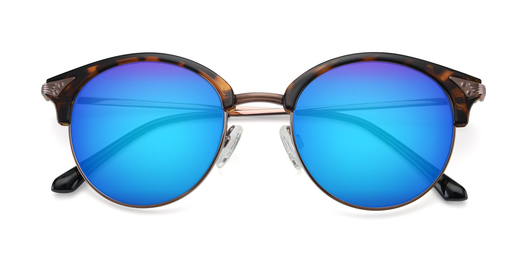 Folded Front of Hermione in Tortoise-Brown with Blue Mirrored Lenses