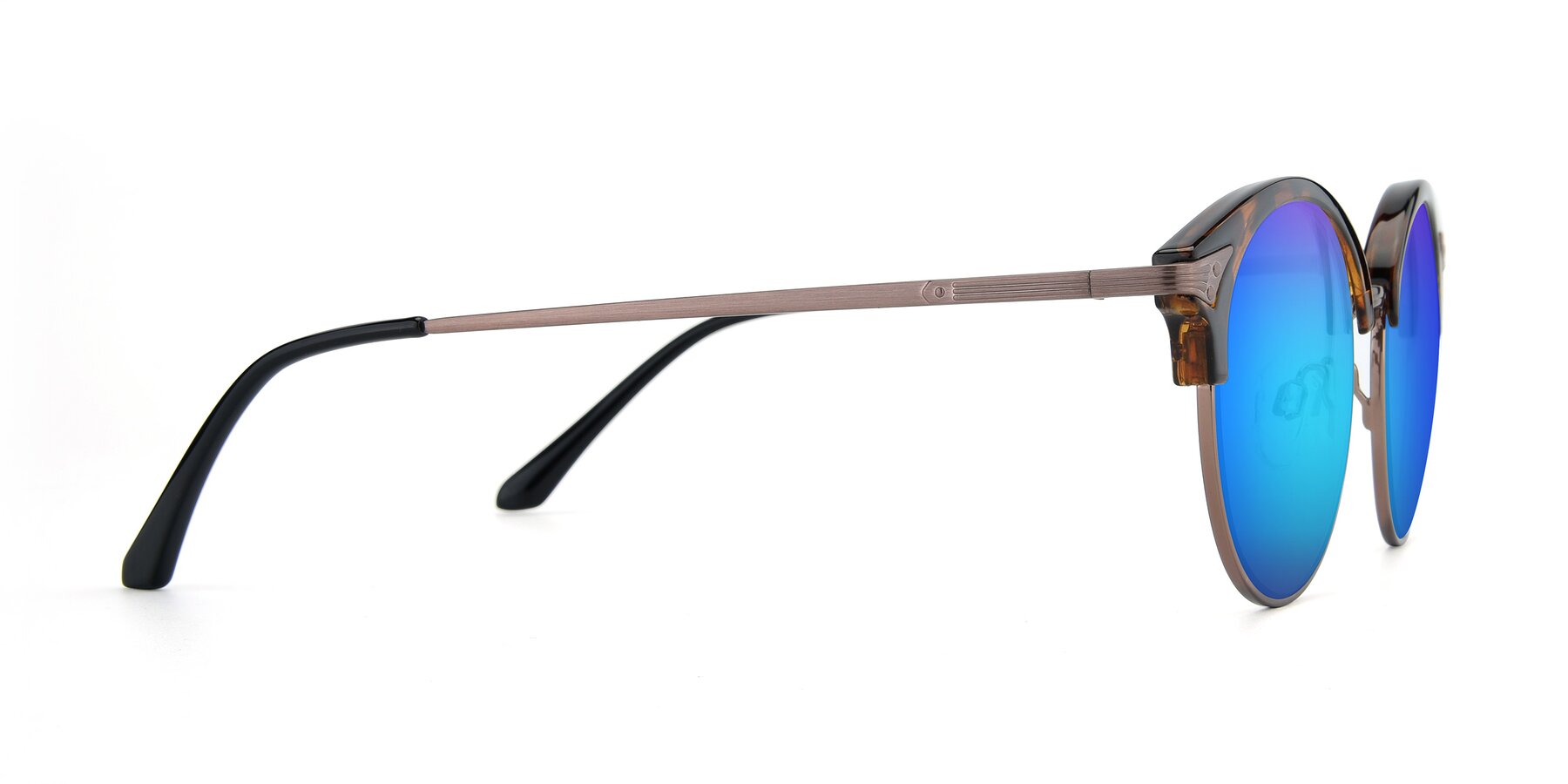 Side of Hermione in Tortoise-Brown with Blue Mirrored Lenses