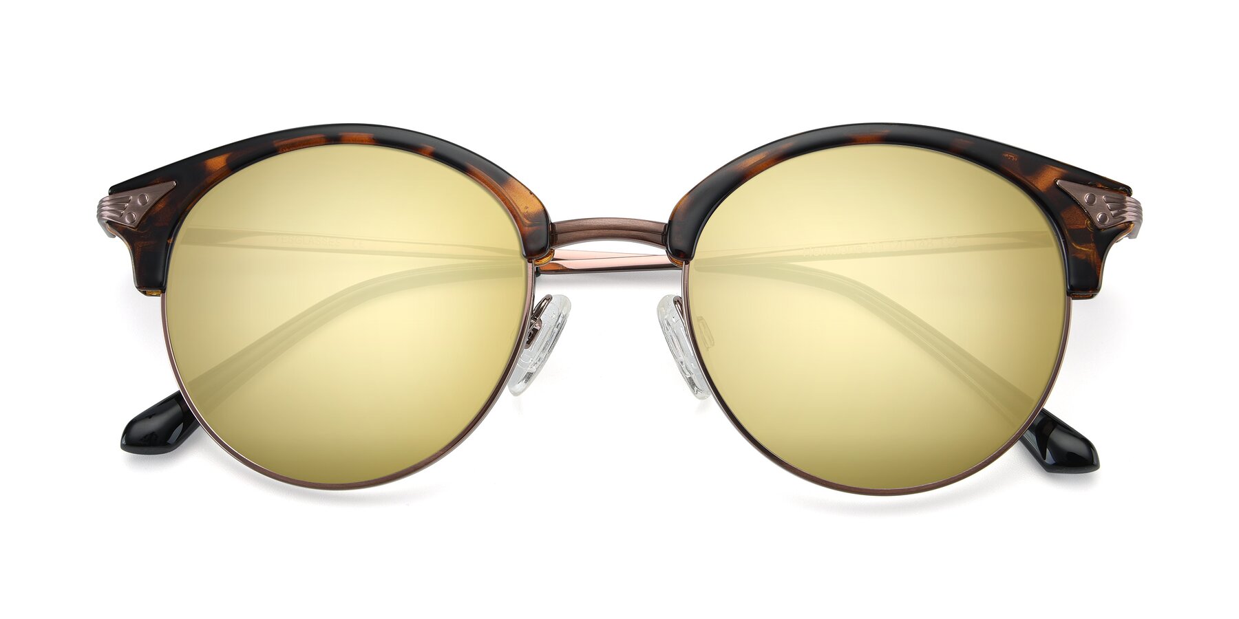 Folded Front of Hermione in Tortoise-Brown with Gold Mirrored Lenses