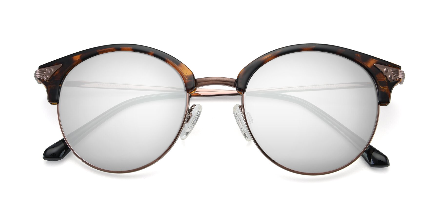Folded Front of Hermione in Tortoise-Brown with Silver Mirrored Lenses
