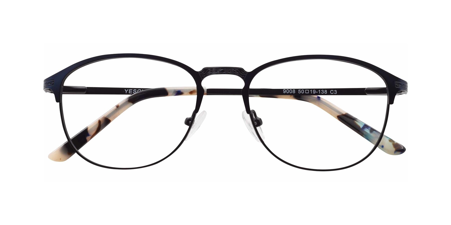Folded Front of 9008 in Blue-Black with Clear Reading Eyeglass Lenses
