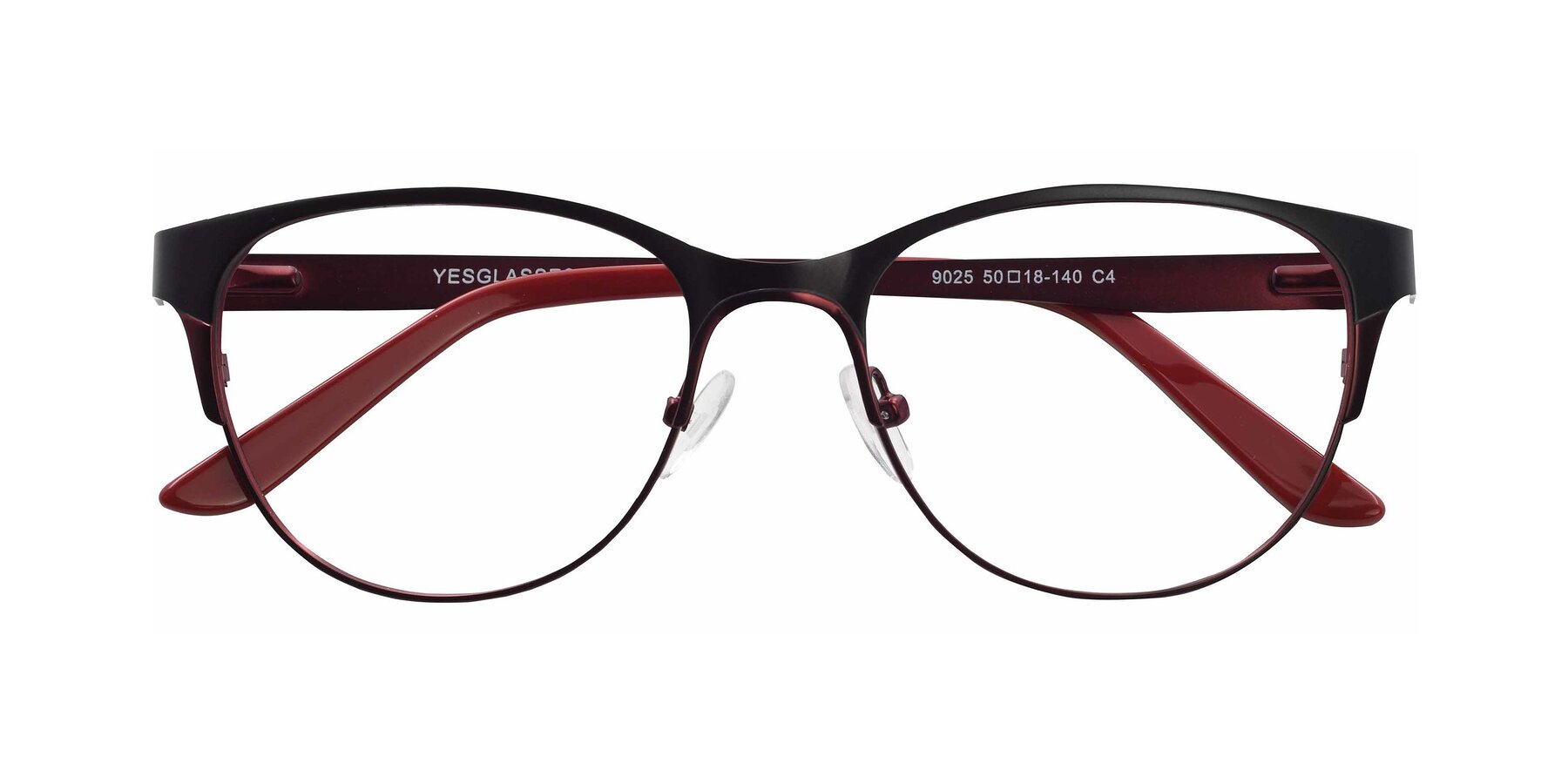 Folded Front of 9025 in Black-Wine with Clear Reading Eyeglass Lenses