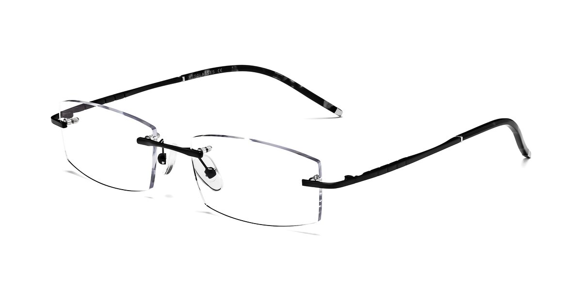 Black Metal Rectangle Rimless Eyeglasses - 58076