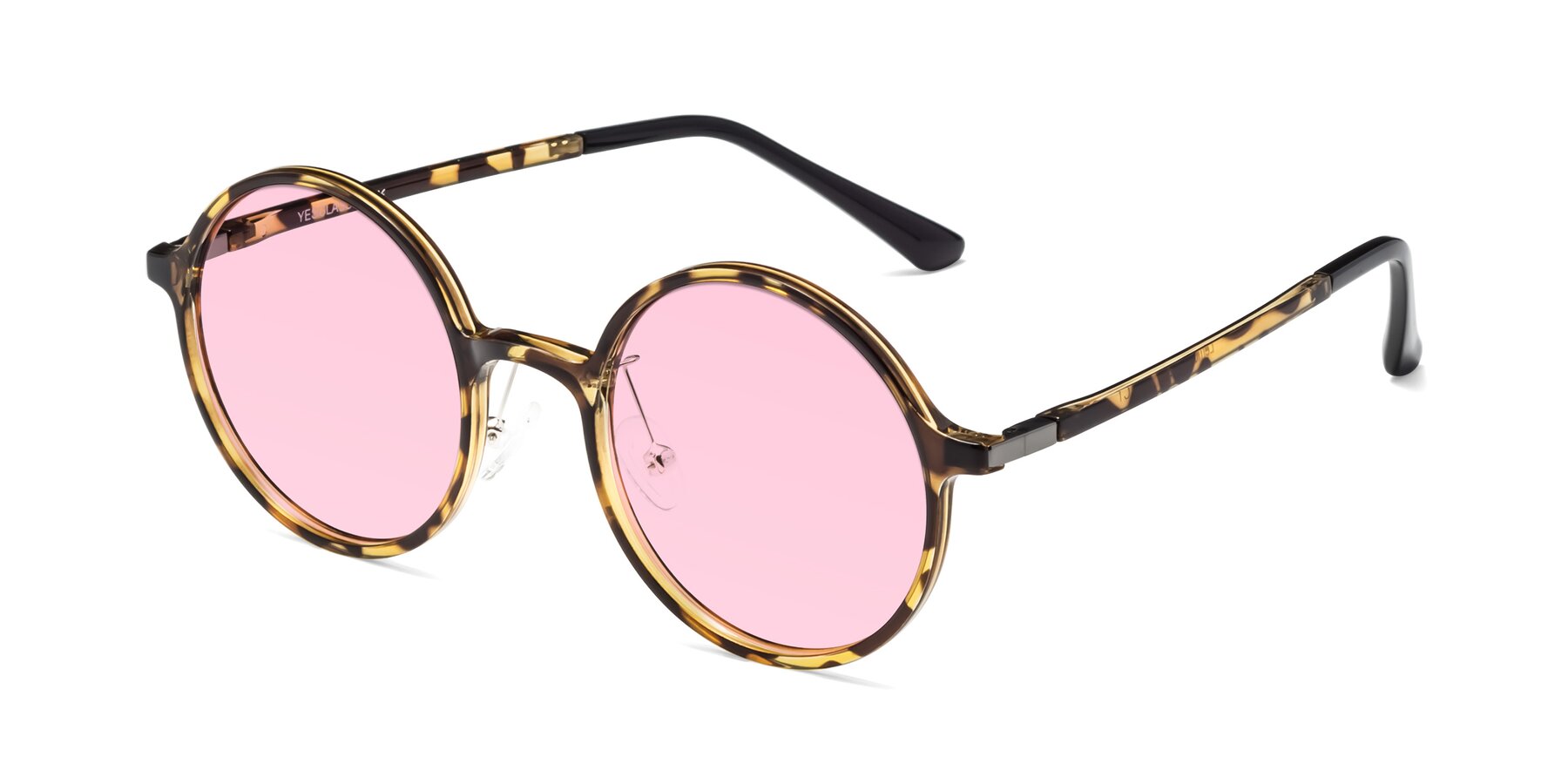 Angle of Lemon in Tortoise with Light Pink Tinted Lenses