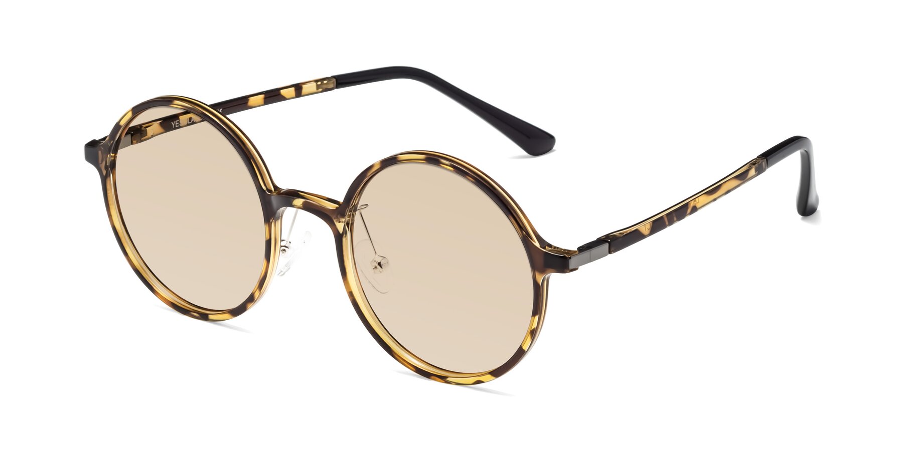 Tortoise Narrow Retro-Vintage Round Tinted Sunglasses with Brown Sunwear Lenses