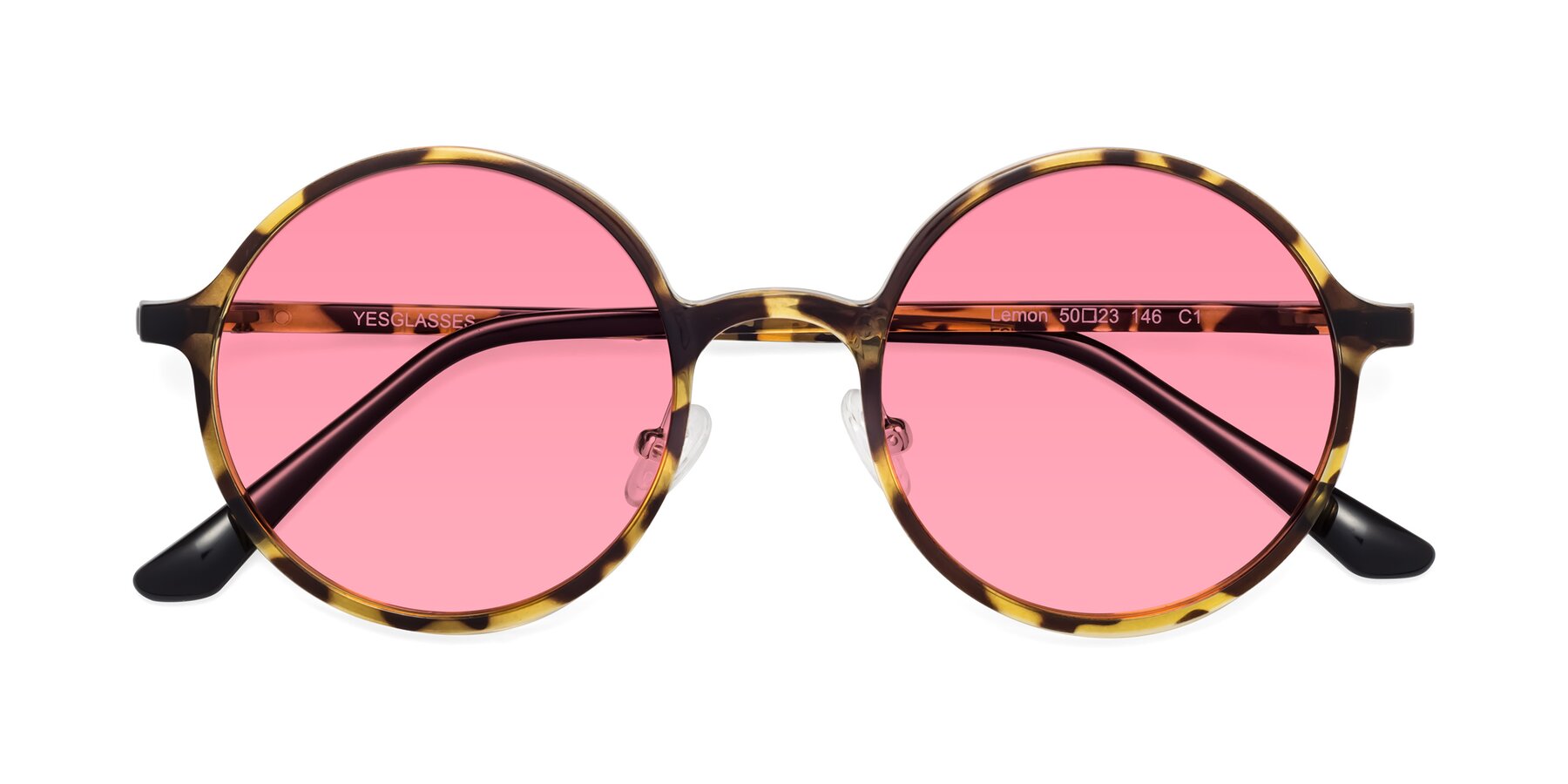 Folded Front of Lemon in Tortoise with Pink Tinted Lenses