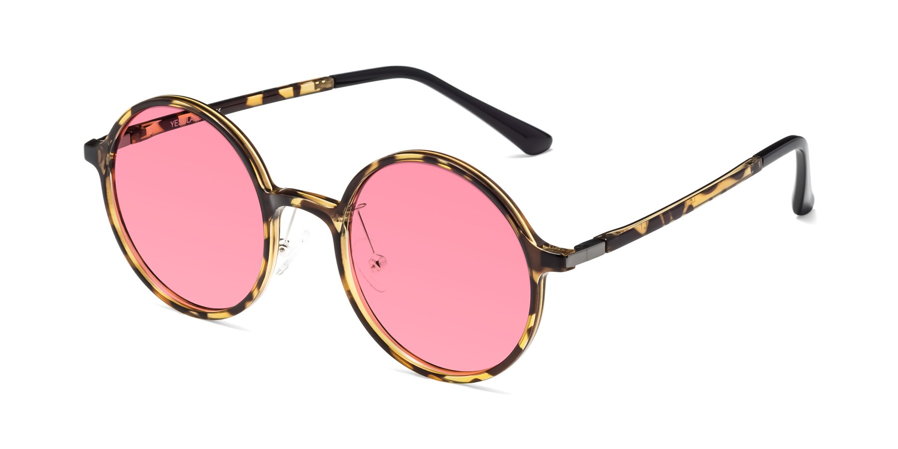 Angle of Lemon in Tortoise with Pink Tinted Lenses