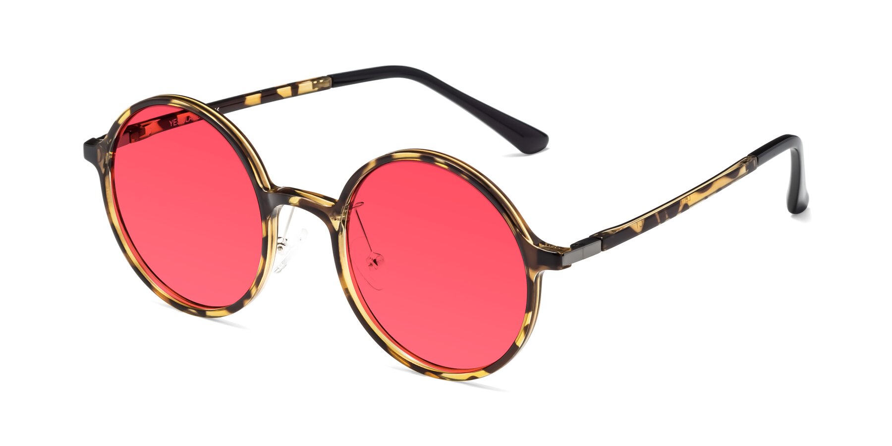 Angle of Lemon in Tortoise with Red Tinted Lenses