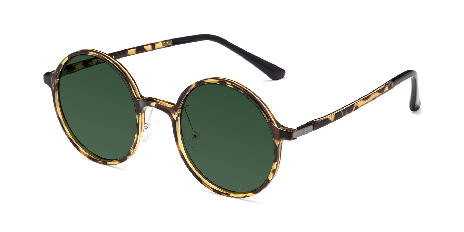 Angle of Lemon in Tortoise with Green Tinted Lenses