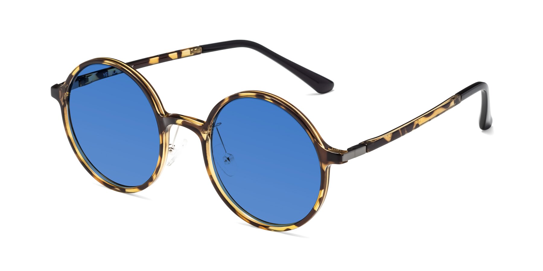 Angle of Lemon in Tortoise with Blue Tinted Lenses