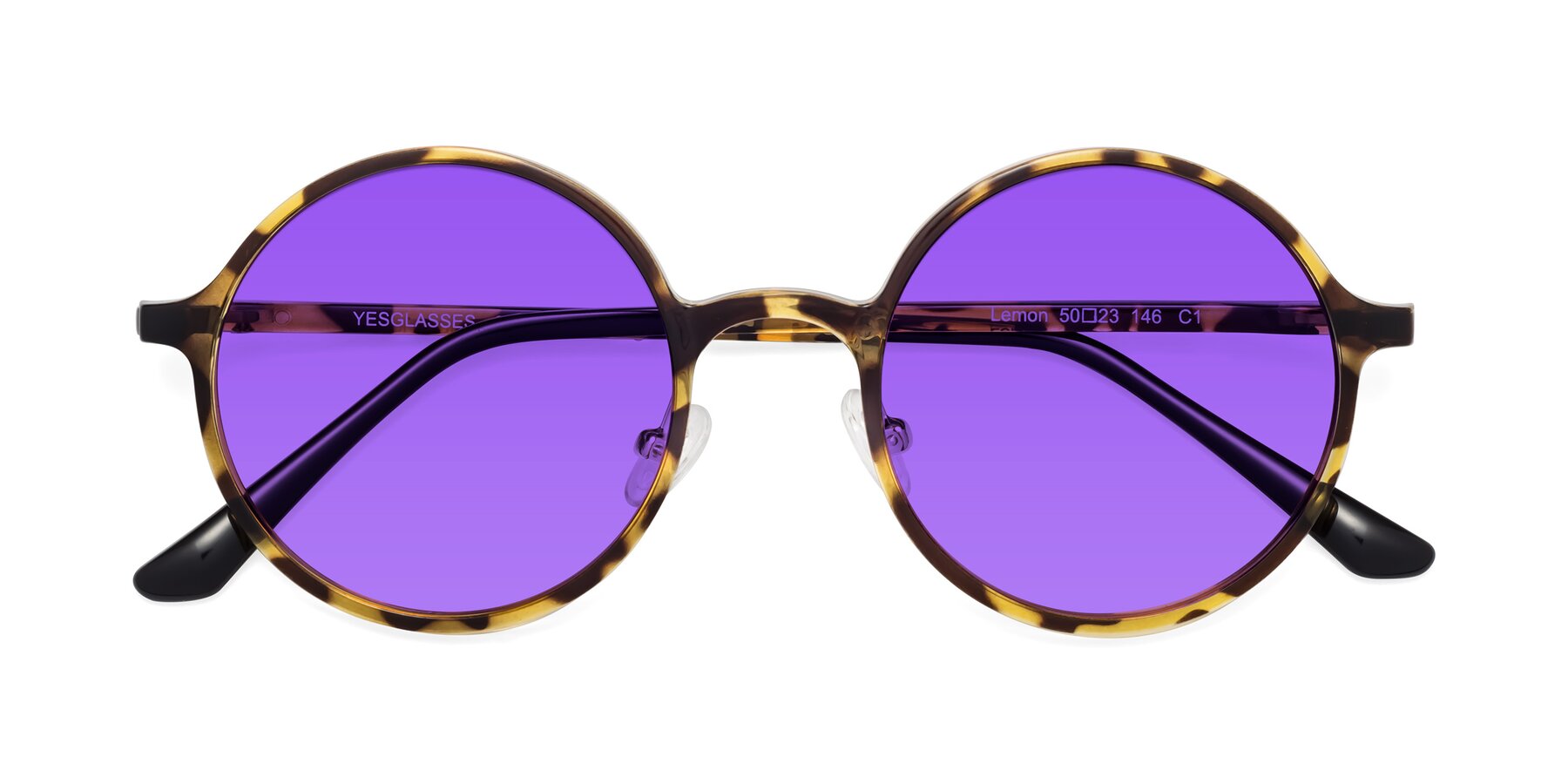 Folded Front of Lemon in Tortoise with Purple Tinted Lenses