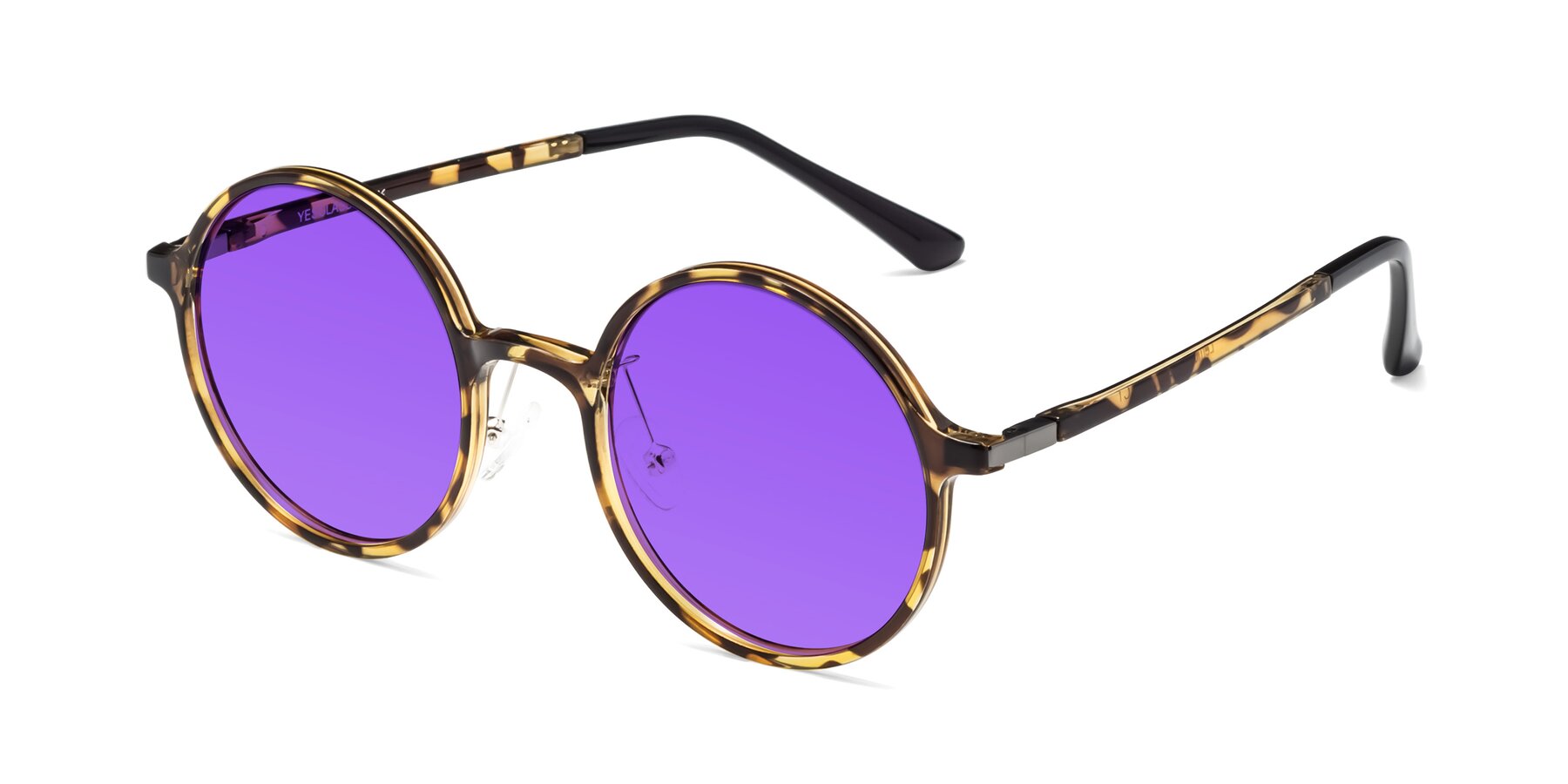 Angle of Lemon in Tortoise with Purple Tinted Lenses