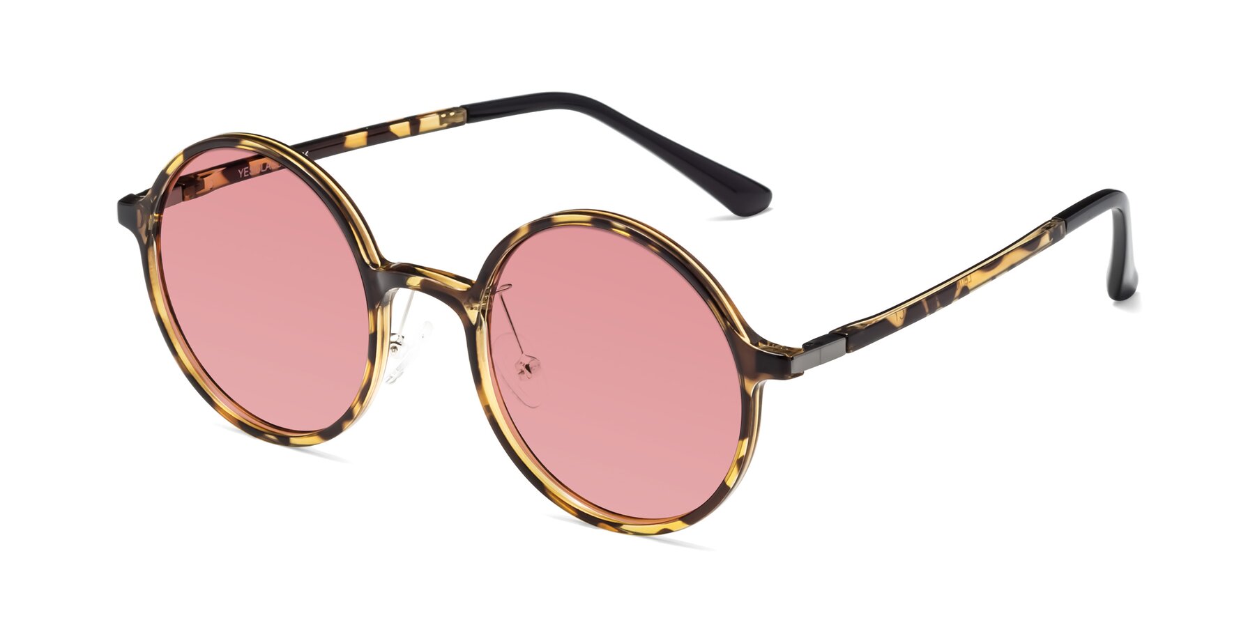 Angle of Lemon in Tortoise with Medium Garnet Tinted Lenses