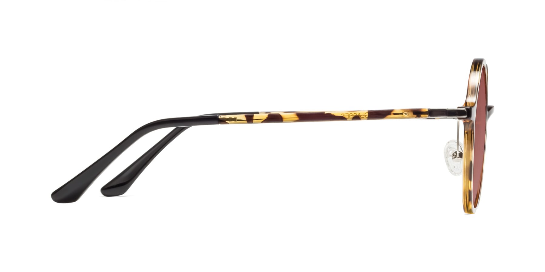 Side of Lemon in Tortoise with Garnet Tinted Lenses