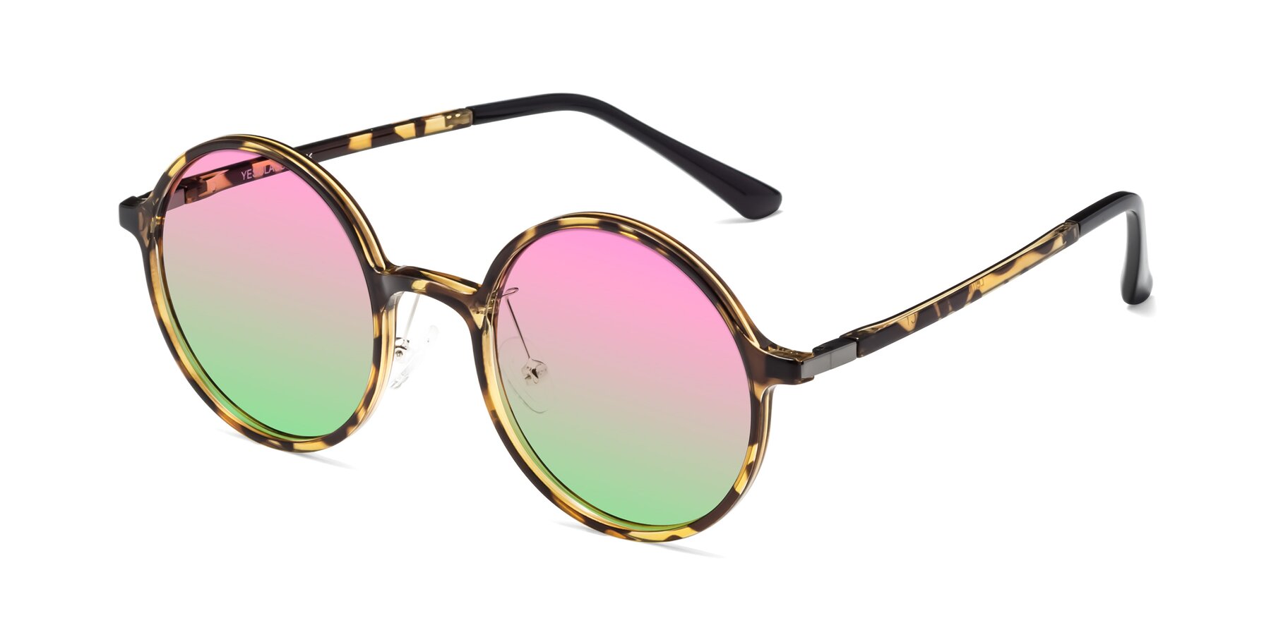 Angle of Lemon in Tortoise with Pink / Green Gradient Lenses