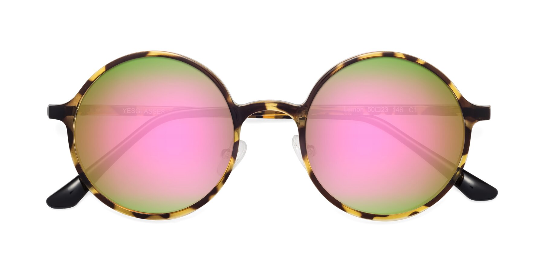 Folded Front of Lemon in Tortoise with Pink Mirrored Lenses