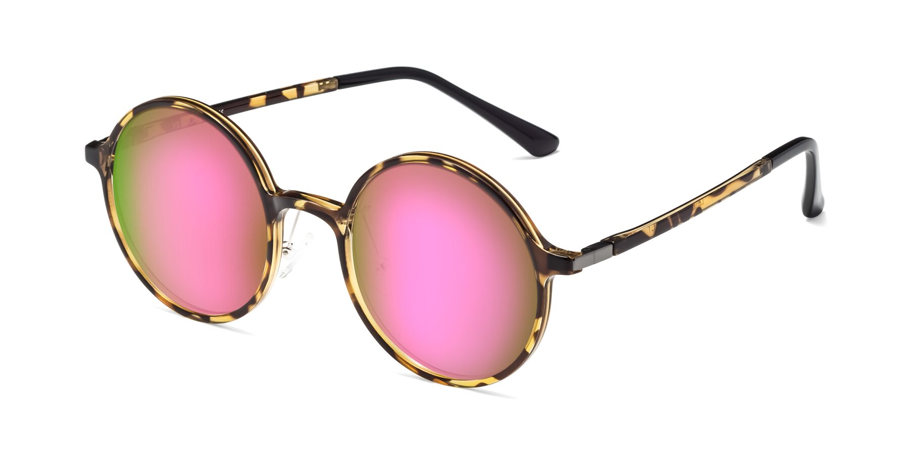 Angle of Lemon in Tortoise with Pink Mirrored Lenses