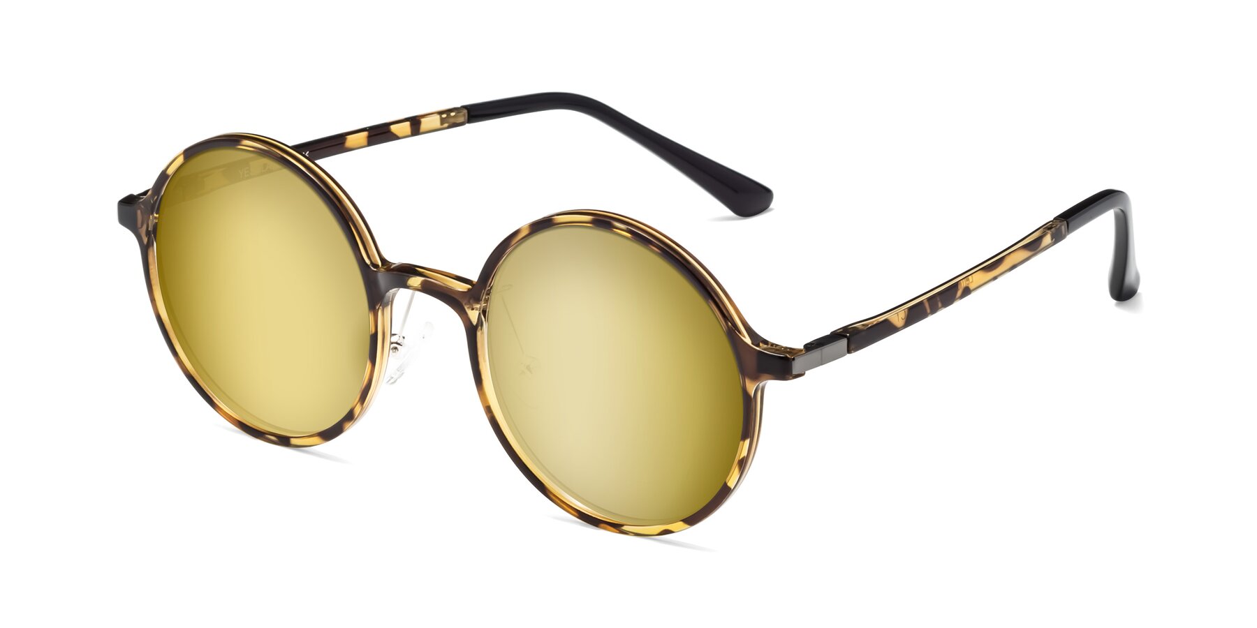 Angle of Lemon in Tortoise with Gold Mirrored Lenses