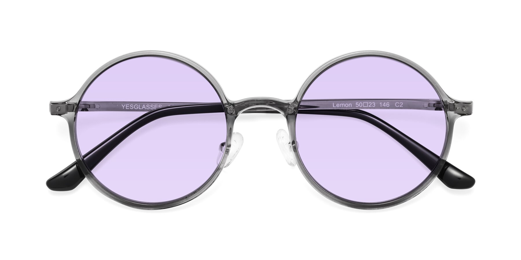 Folded Front of Lemon in Transparent Gray with Light Purple Tinted Lenses