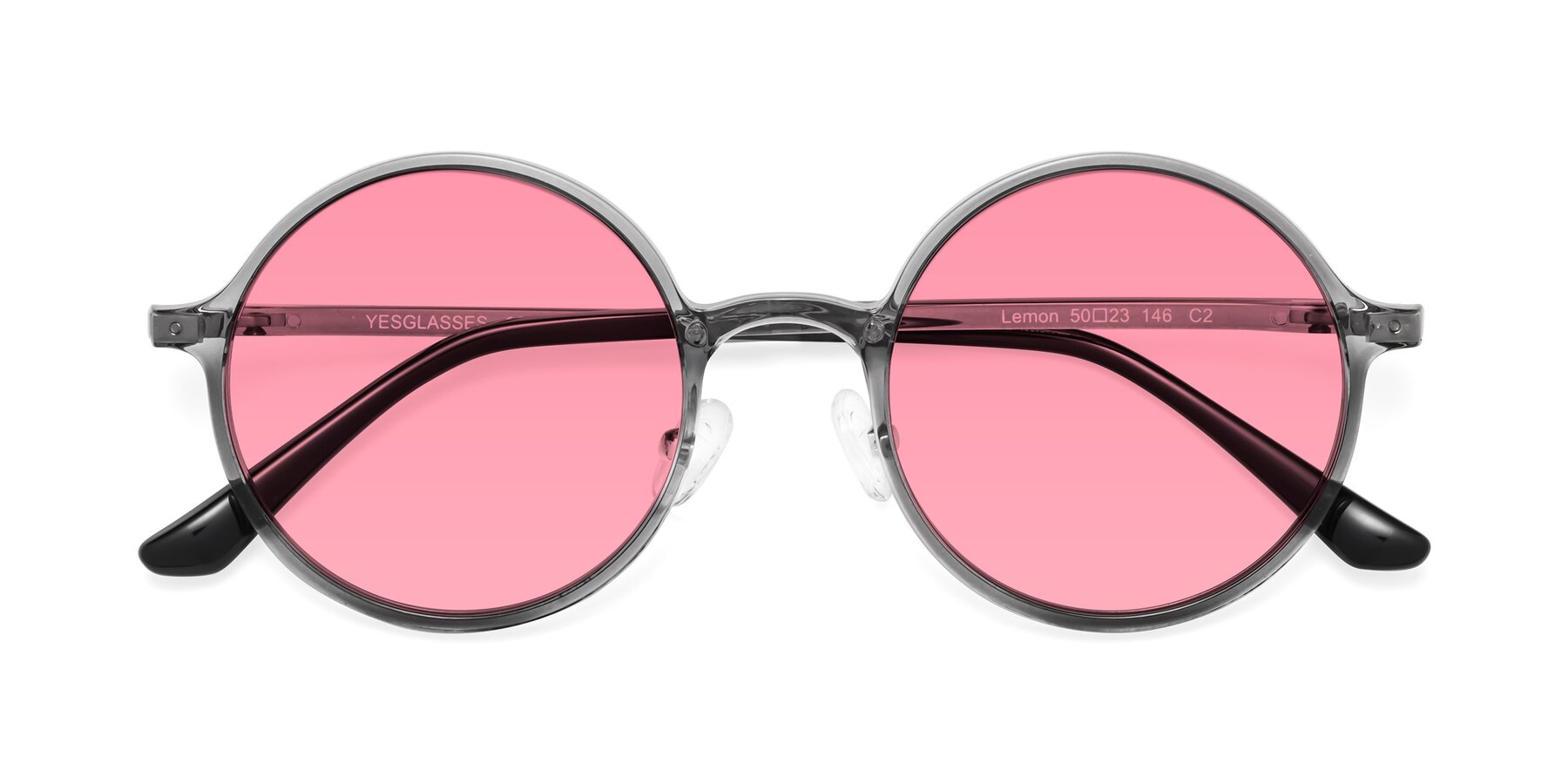 Folded Front of Lemon in Transparent Gray with Pink Tinted Lenses