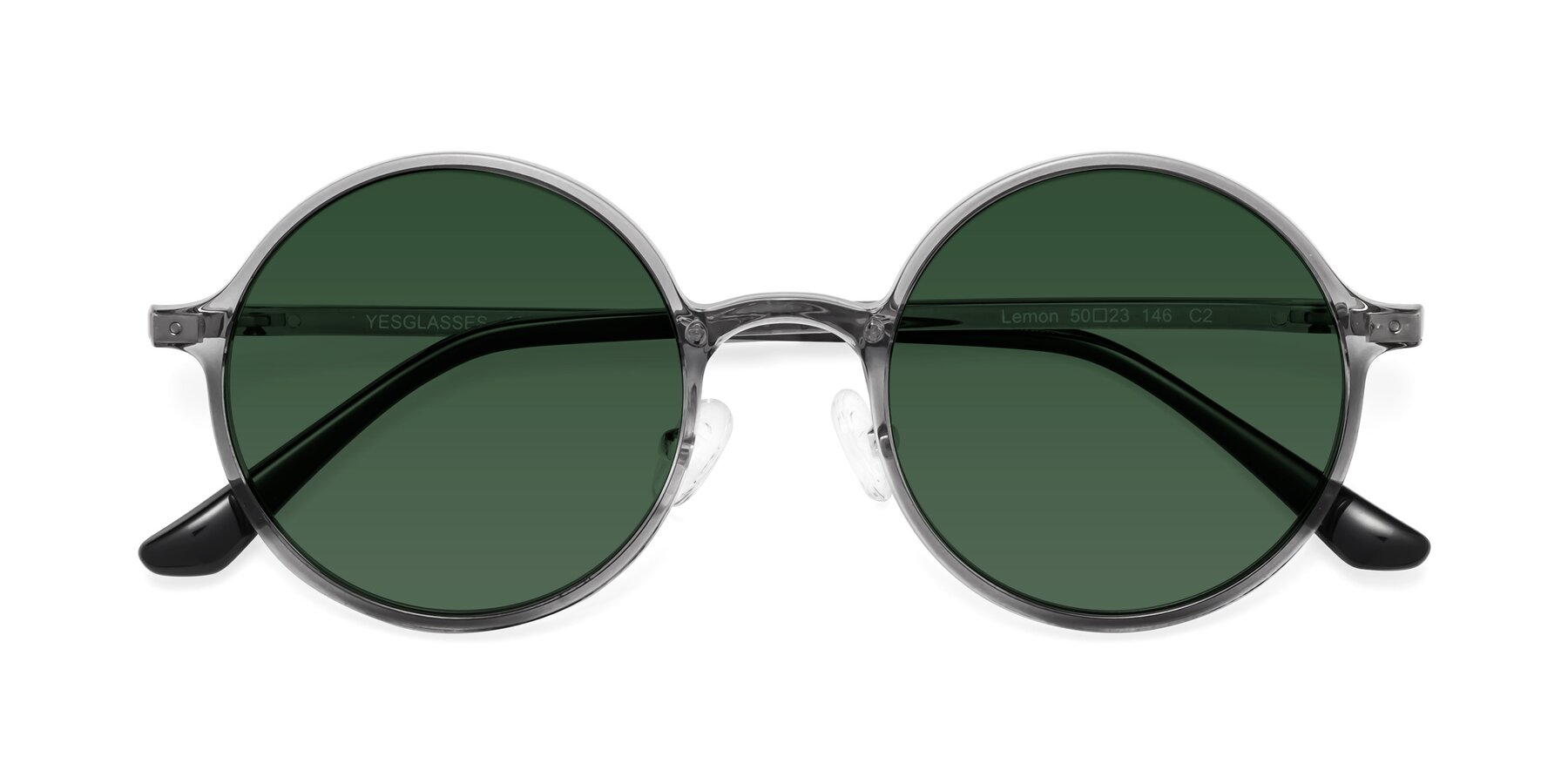 Folded Front of Lemon in Transparent Gray with Green Tinted Lenses