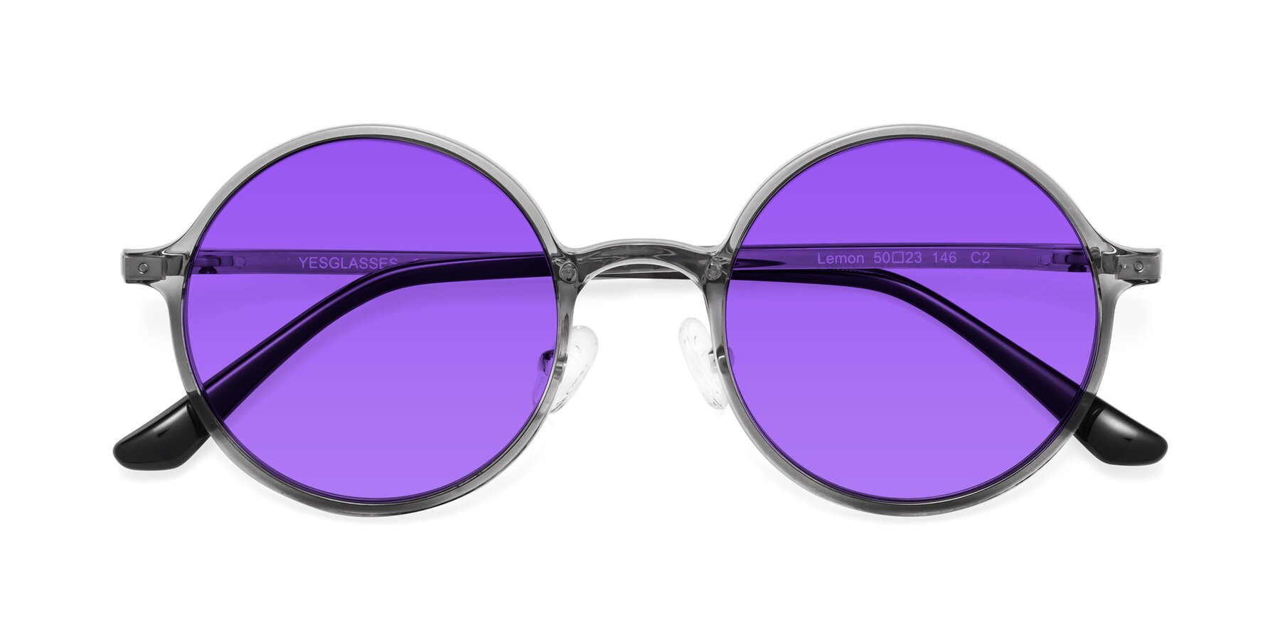 Folded Front of Lemon in Transparent Gray with Purple Tinted Lenses