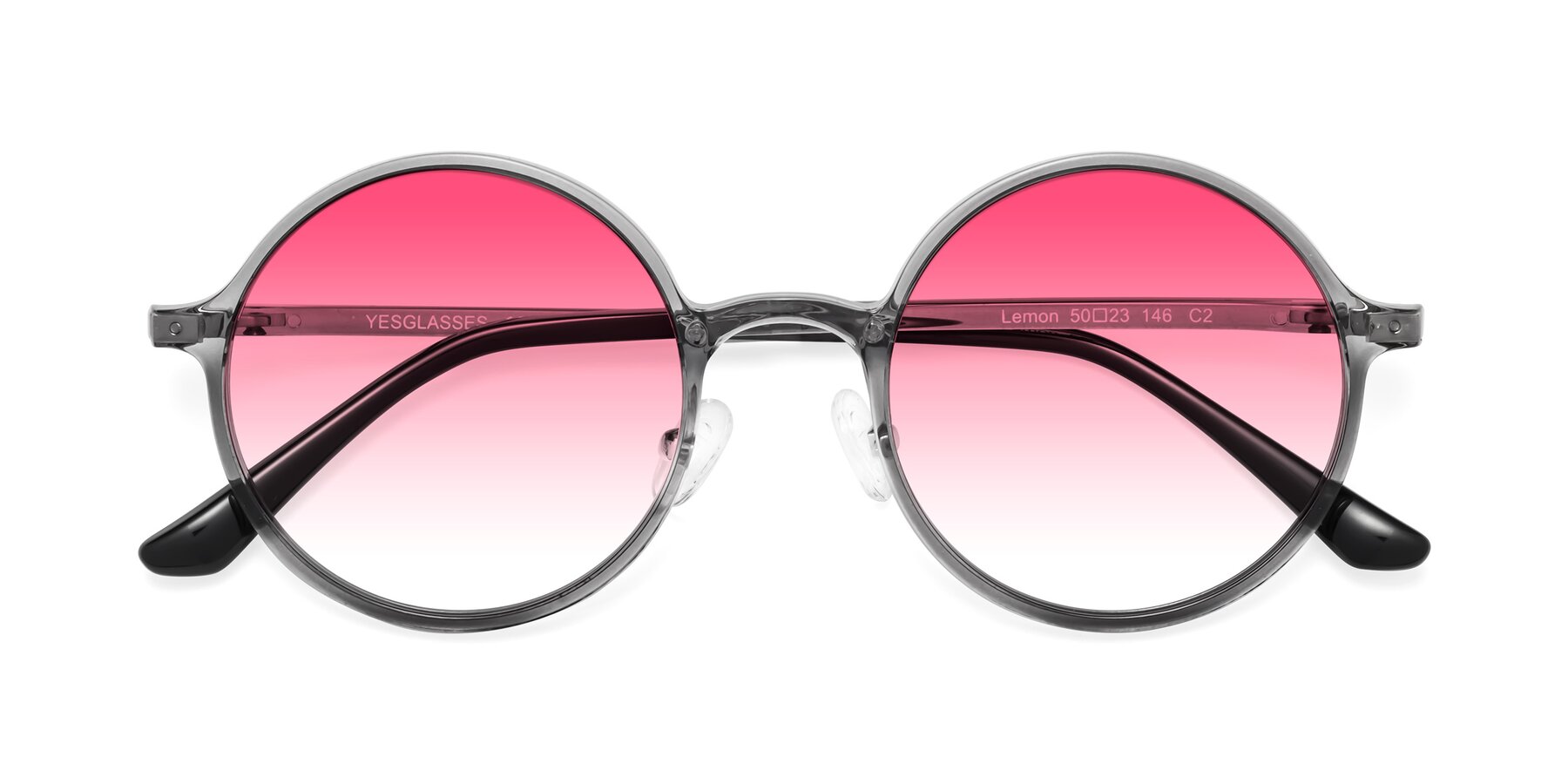 Folded Front of Lemon in Transparent Gray with Pink Gradient Lenses