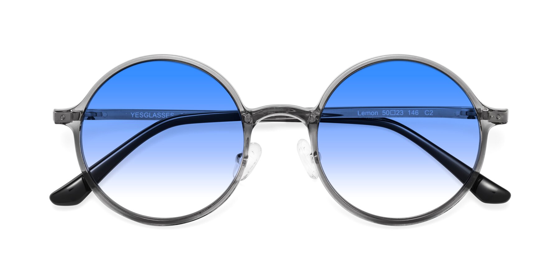 Folded Front of Lemon in Transparent Gray with Blue Gradient Lenses