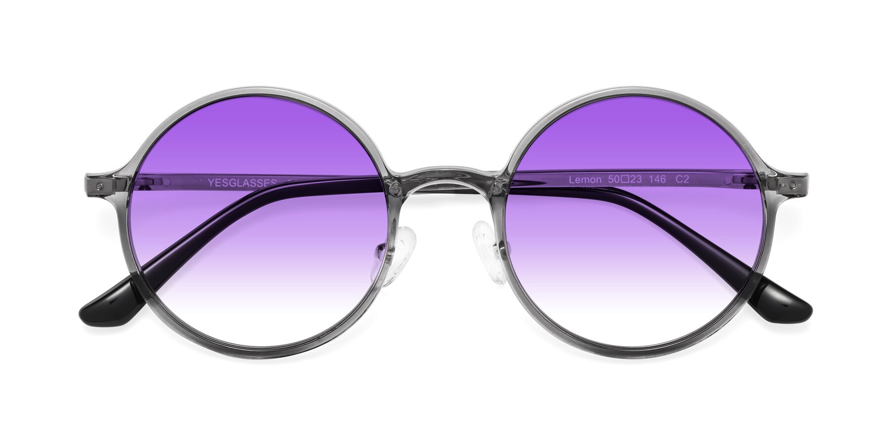 Folded Front of Lemon in Transparent Gray with Purple Gradient Lenses