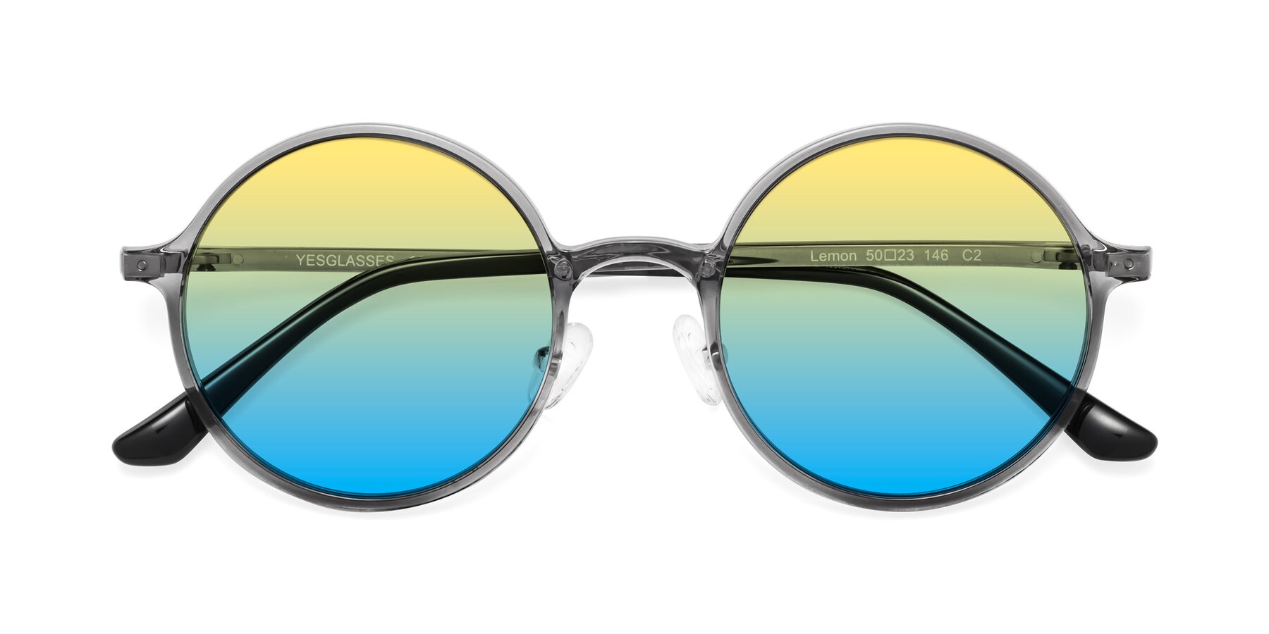 Folded Front of Lemon in Transparent Gray with Yellow / Blue Gradient Lenses