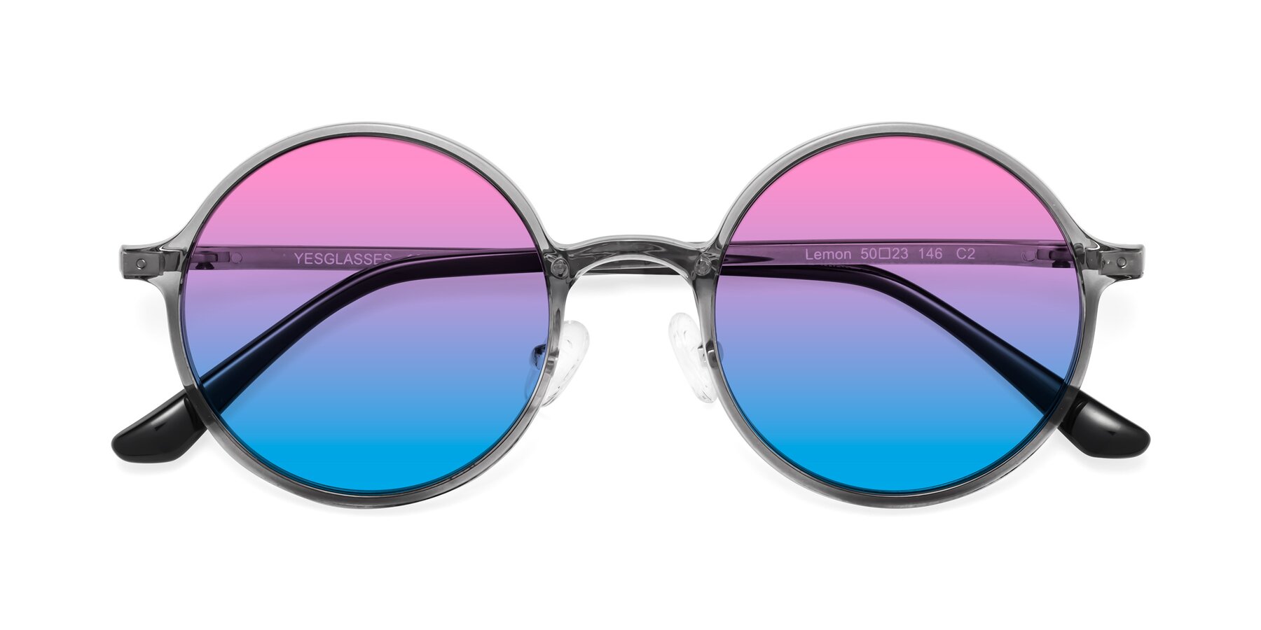 Folded Front of Lemon in Transparent Gray with Pink / Blue Gradient Lenses