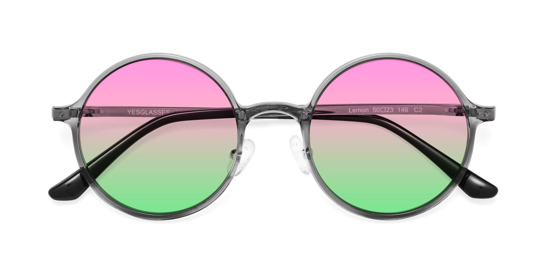 Folded Front of Lemon in Transparent Gray with Pink / Green Gradient Lenses