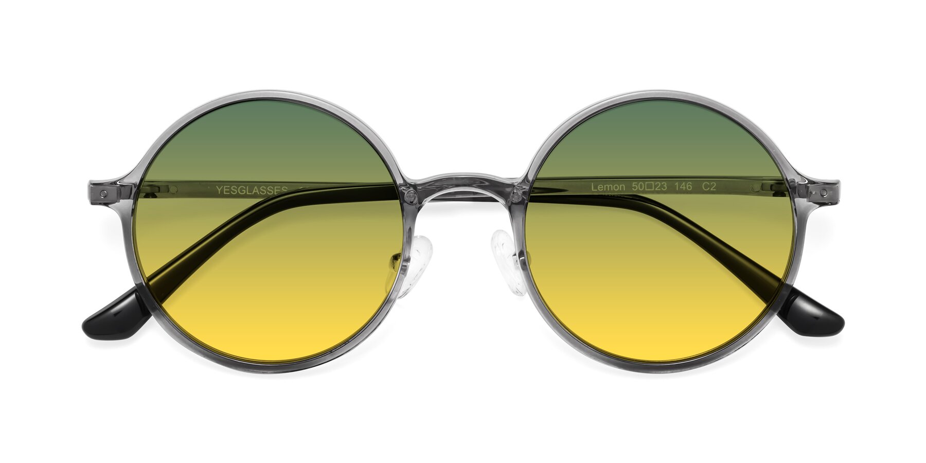 Folded Front of Lemon in Transparent Gray with Green / Yellow Gradient Lenses