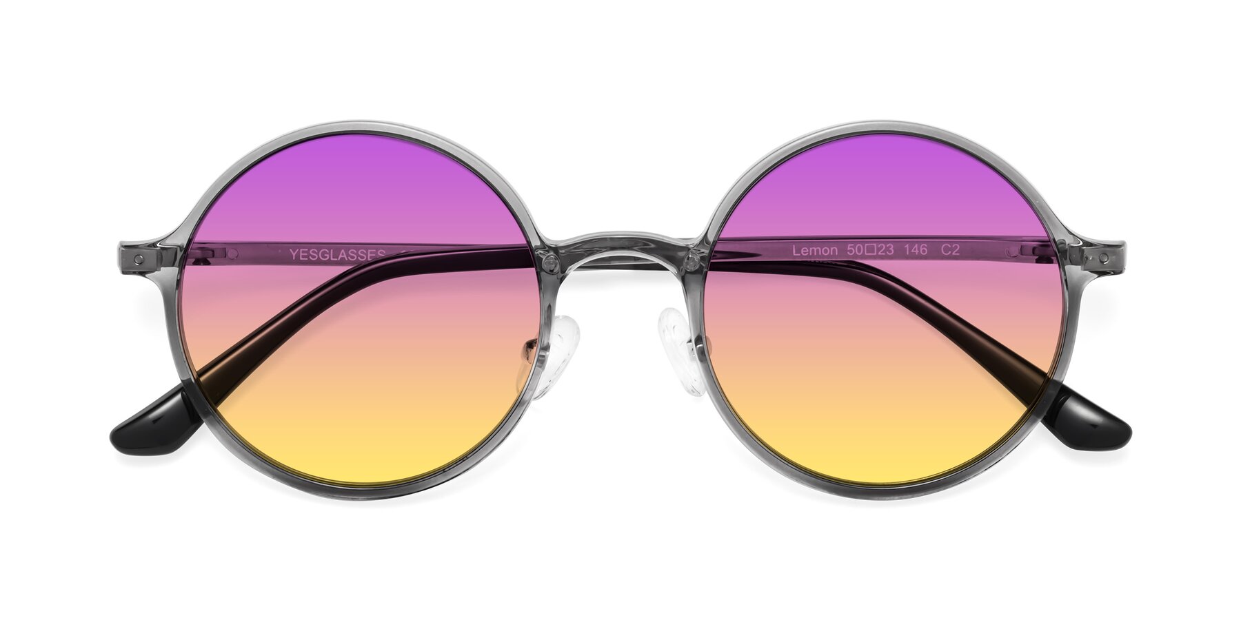 Folded Front of Lemon in Transparent Gray with Purple / Yellow Gradient Lenses