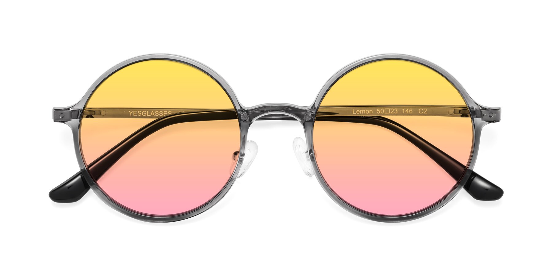 Folded Front of Lemon in Transparent Gray with Yellow / Pink Gradient Lenses