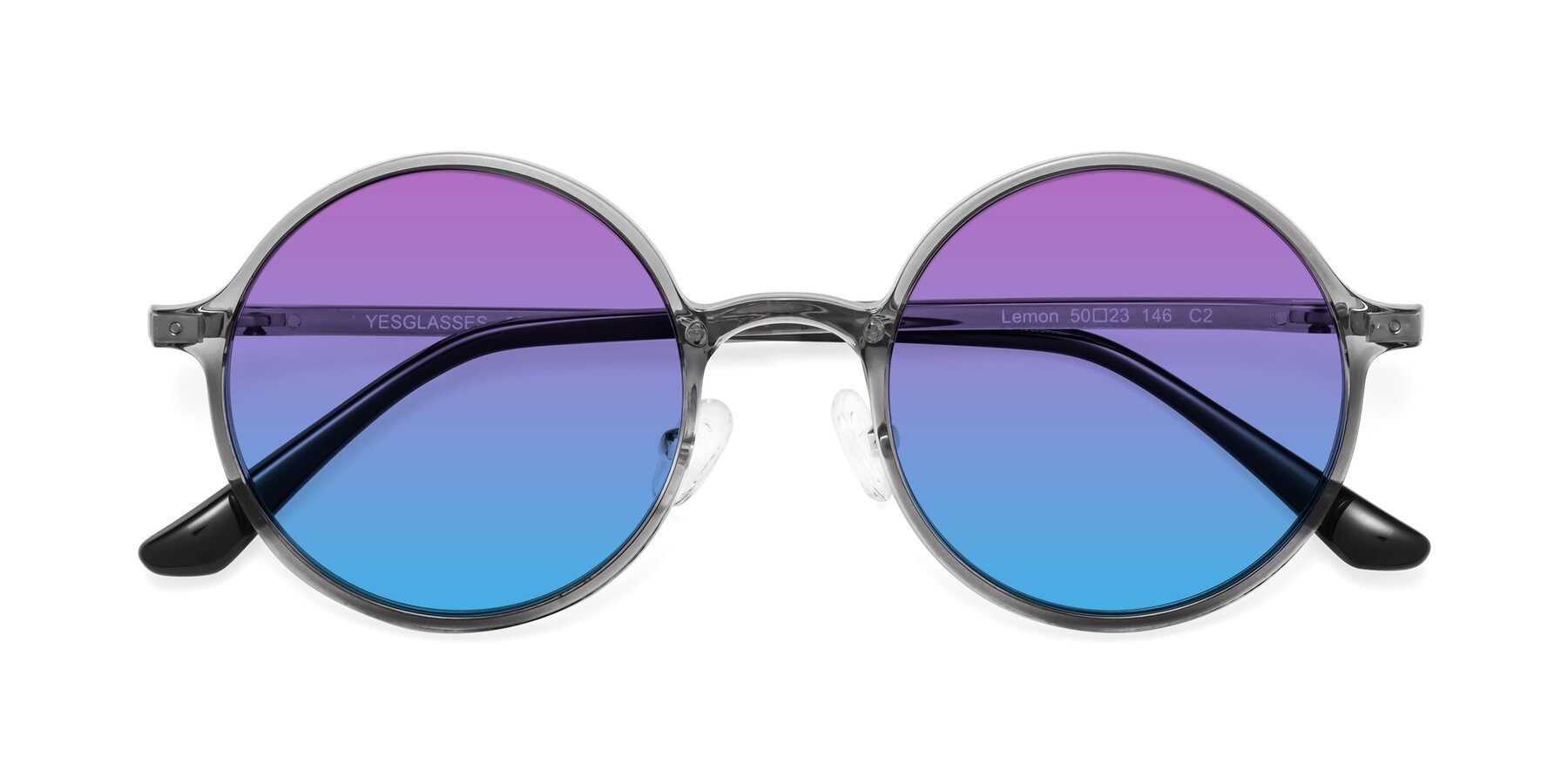 Folded Front of Lemon in Transparent Gray with Purple / Blue Gradient Lenses