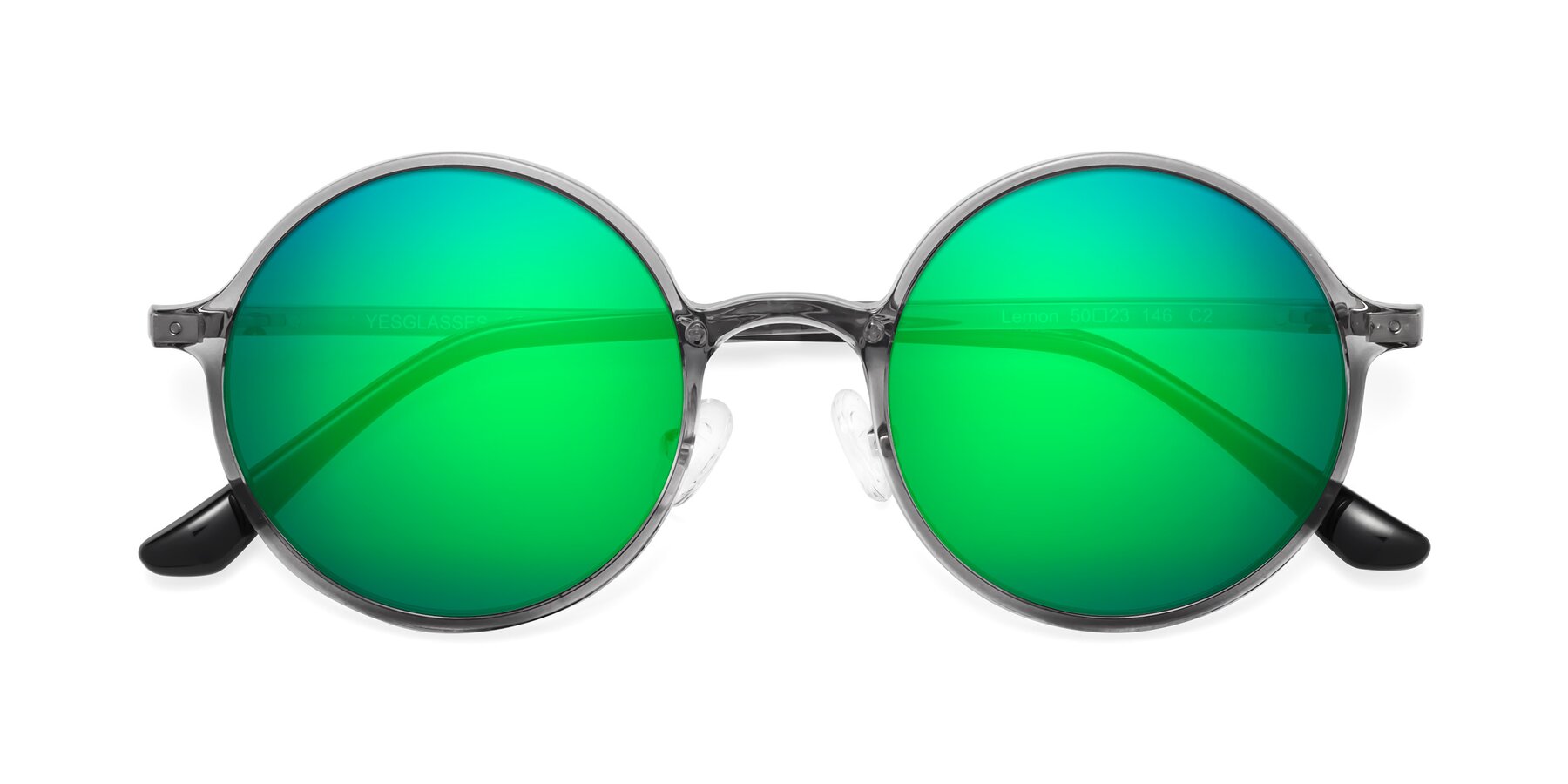 Folded Front of Lemon in Transparent Gray with Green Mirrored Lenses