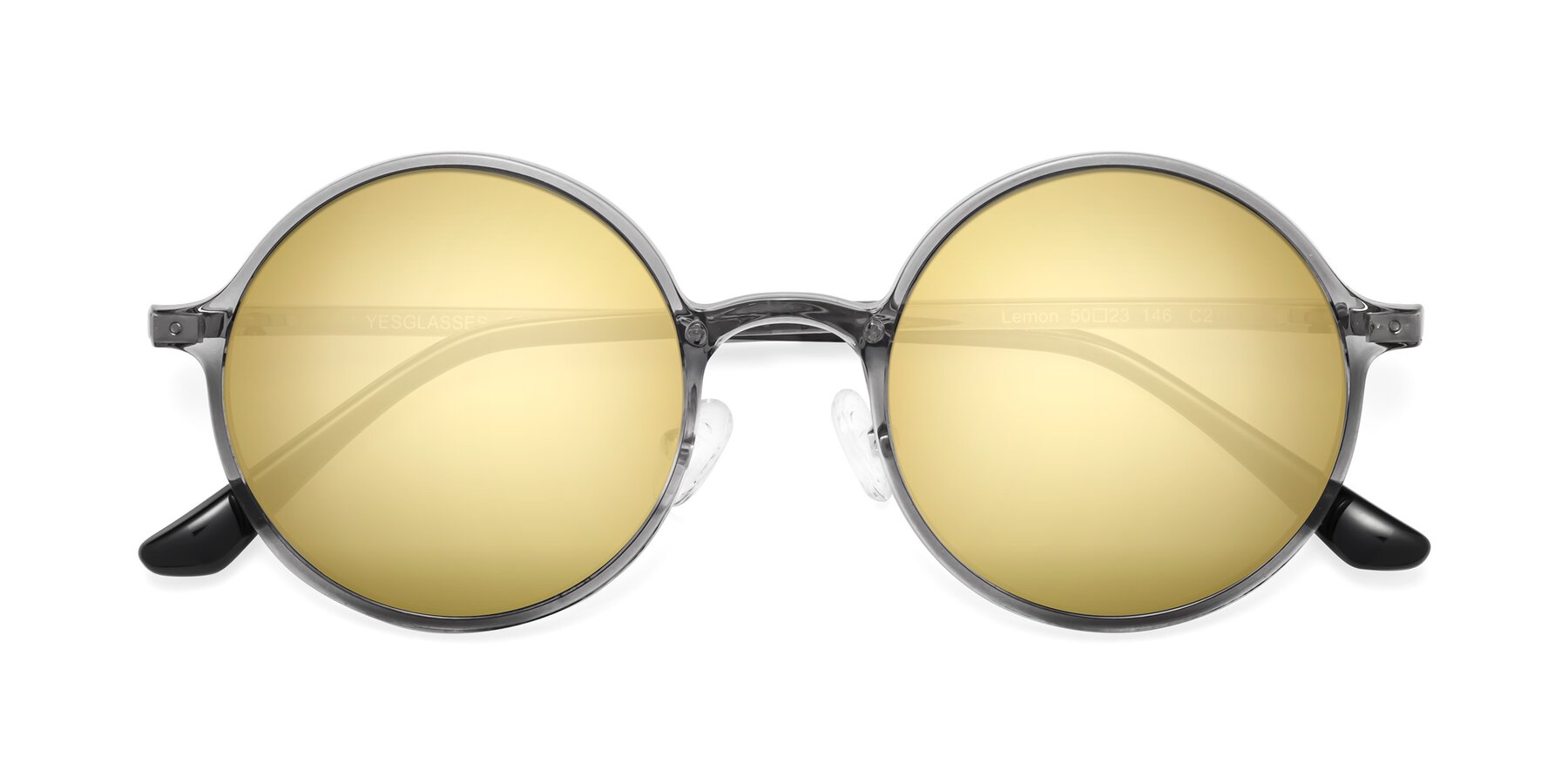 Folded Front of Lemon in Transparent Gray with Gold Mirrored Lenses