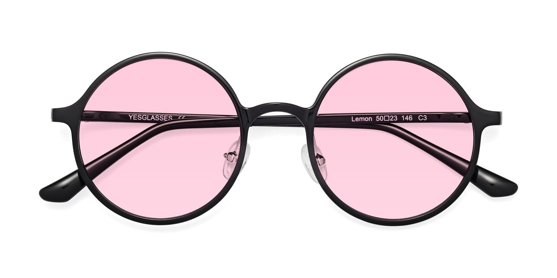 Folded Front of Lemon in Black with Light Pink Tinted Lenses