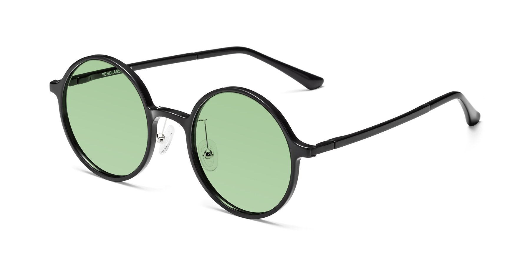 Angle of Lemon in Black with Medium Green Tinted Lenses