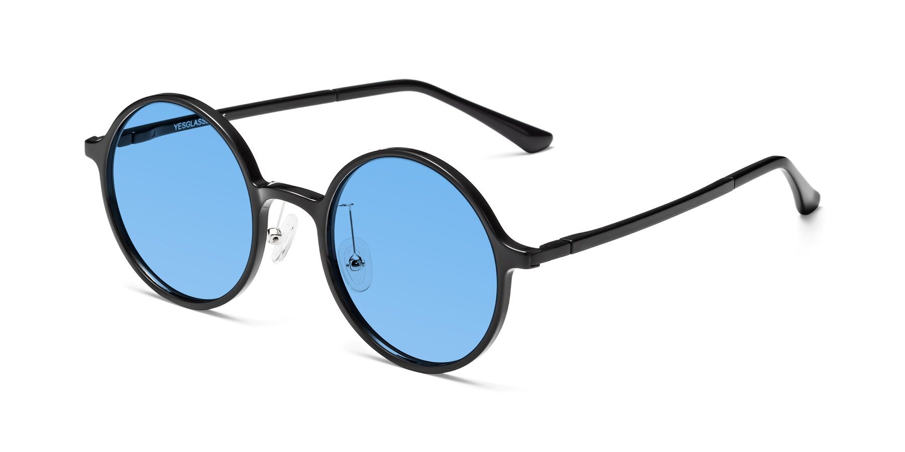 Angle of Lemon in Black with Medium Blue Tinted Lenses
