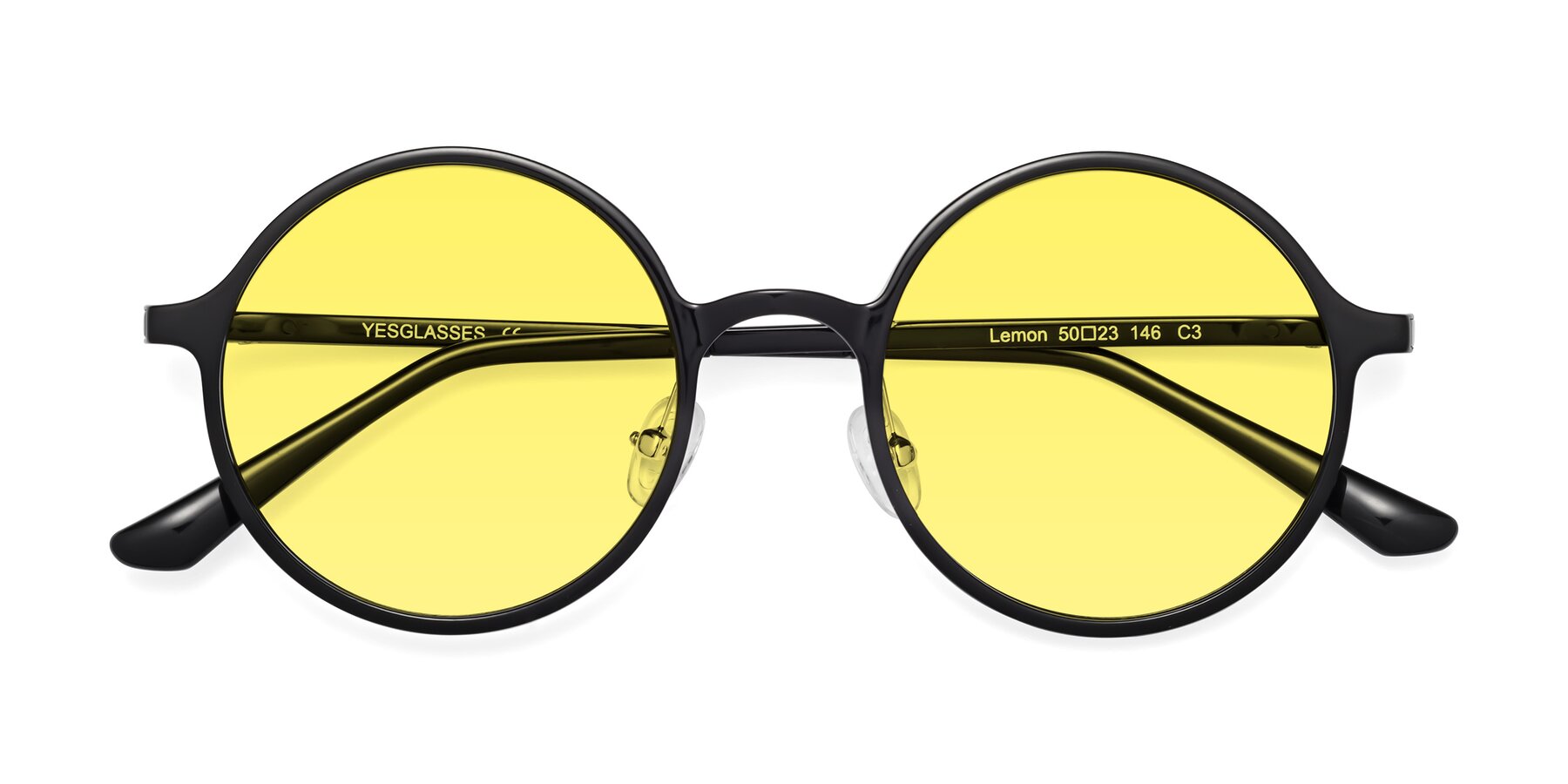 Folded Front of Lemon in Black with Medium Yellow Tinted Lenses