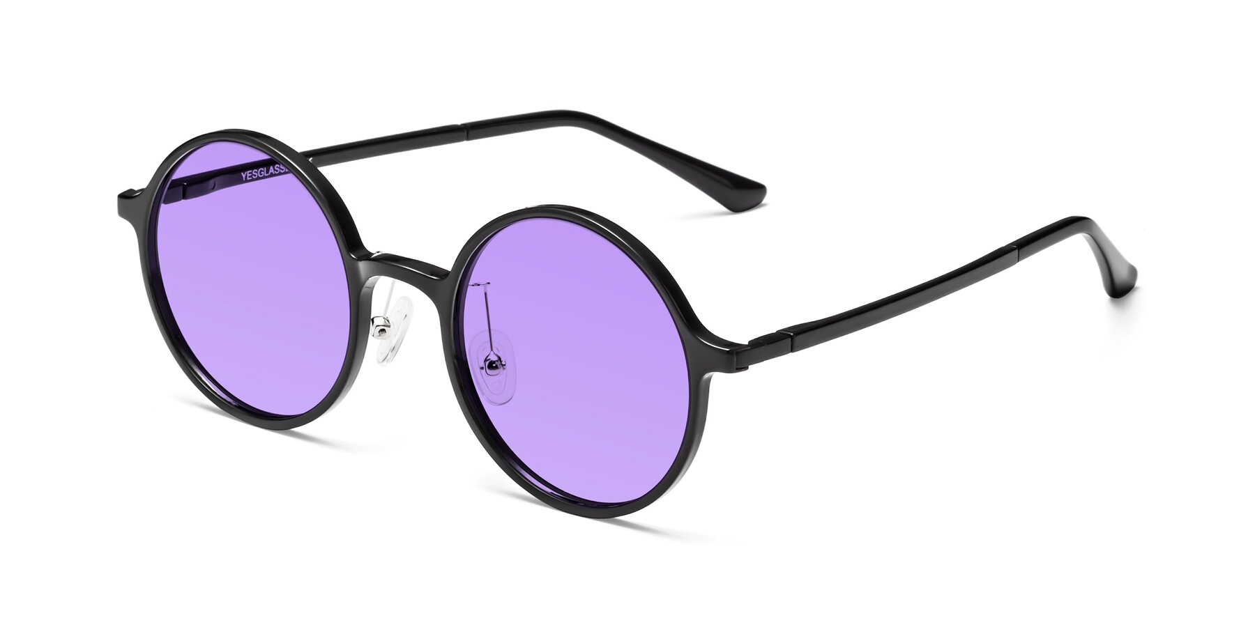 Angle of Lemon in Black with Medium Purple Tinted Lenses
