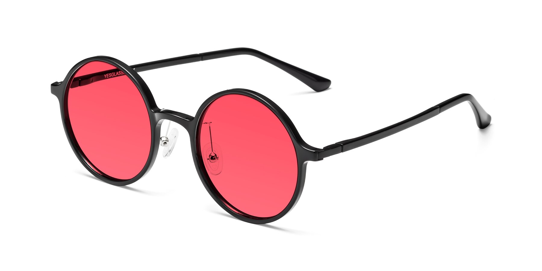 Sophie liberaal Ligatie Black Retro-Vintage Thin Round Tinted Sunglasses with Red Sunwear Lenses -  Lemon