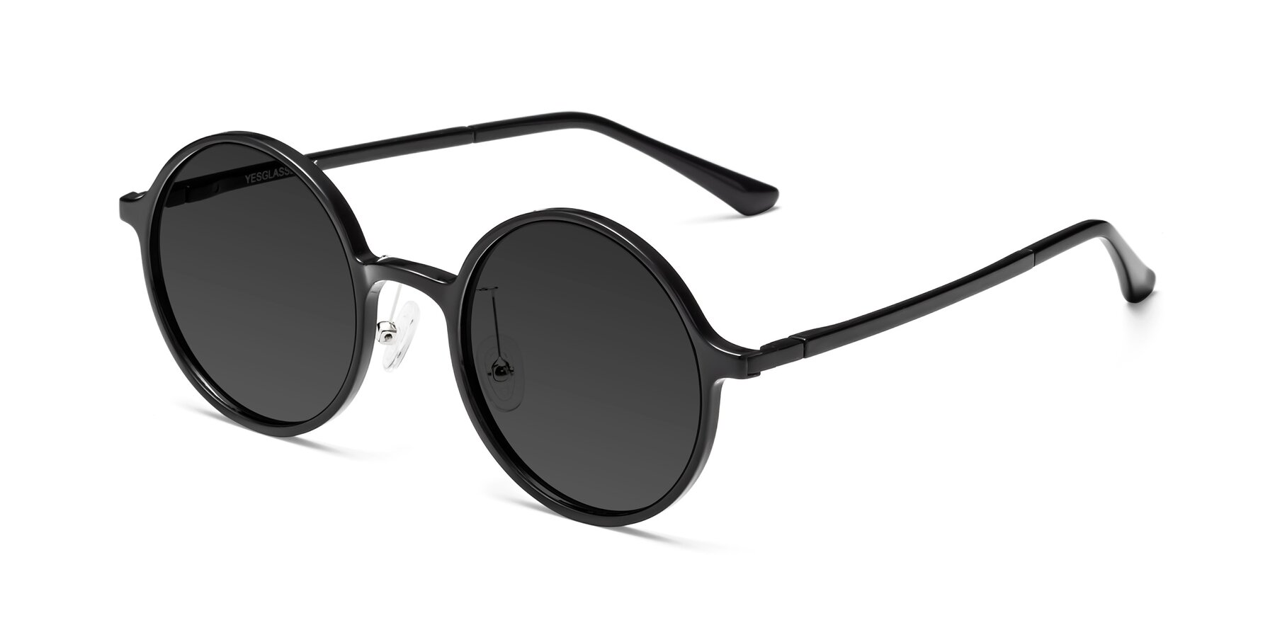 Black Retro-Vintage Thin Round Tinted Sunglasses with Gray Sunwear ...