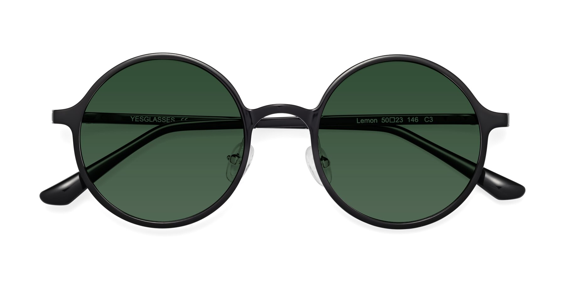 Folded Front of Lemon in Black with Green Tinted Lenses