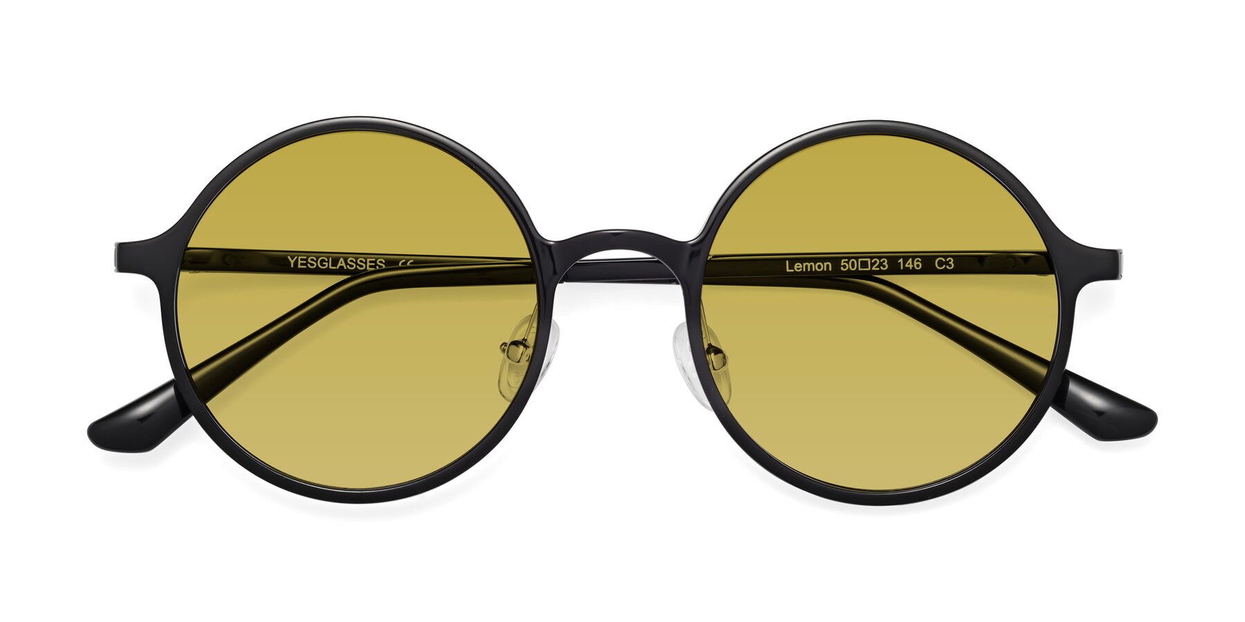 Folded Front of Lemon in Black with Champagne Tinted Lenses