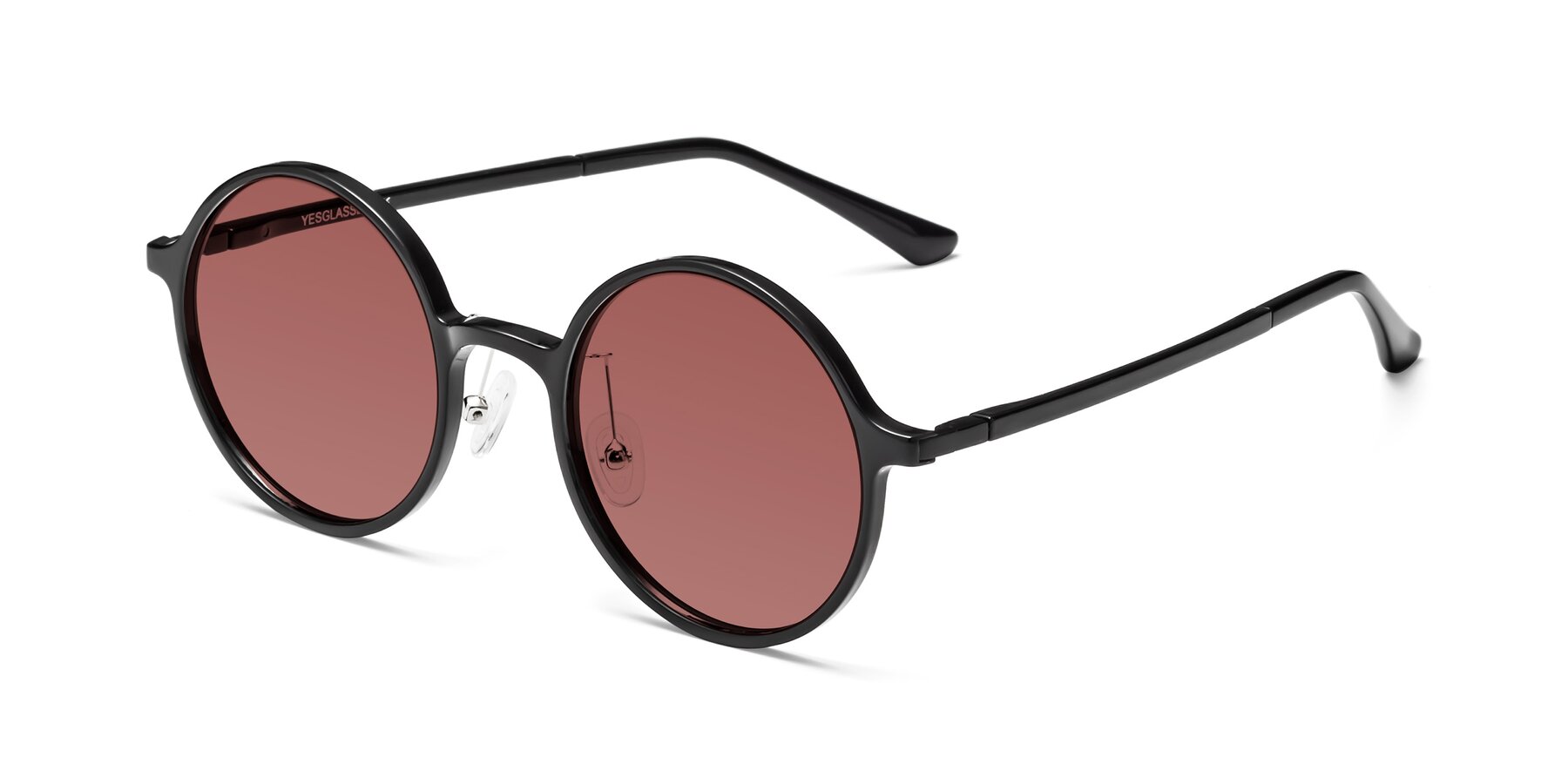 Angle of Lemon in Black with Garnet Tinted Lenses